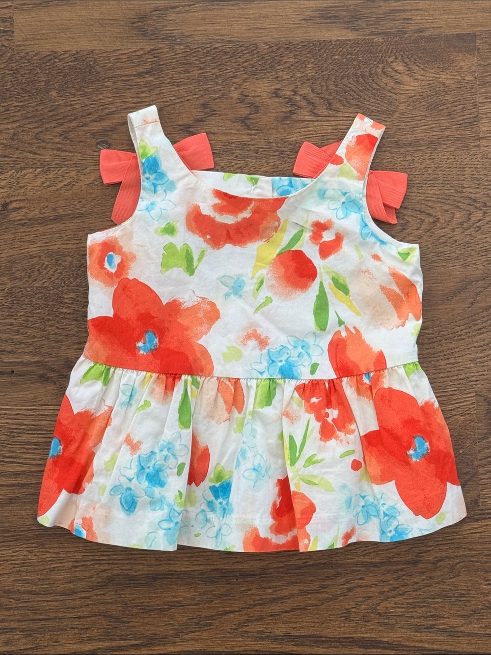 Janie And Jack bright coral watercolor floral print Blouse